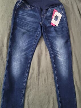 Savy Blue Maternity Skinny Jeans - Dark Blue Stretch Waistband Size M NWT